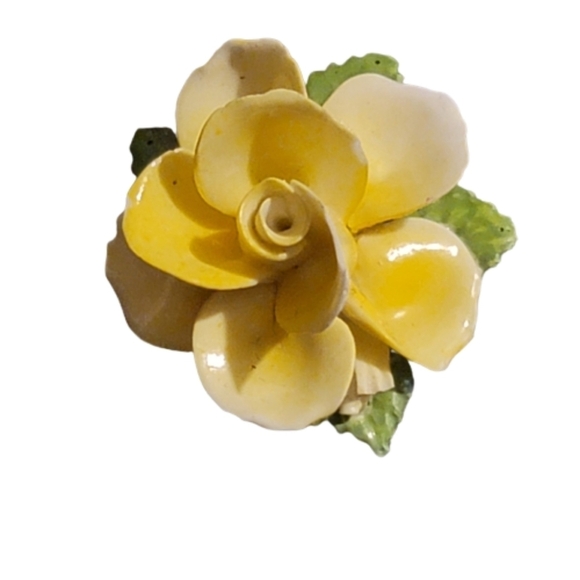 Vintage Yellow Rose Brooch Bone China Made in England Pin Cottagecore - Picture 1 of 9